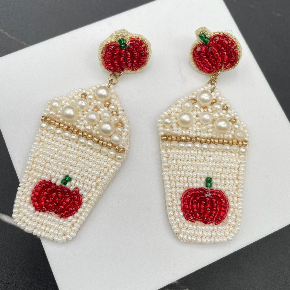 Contemporary White Classic Fashion Pumpkin Spice Latte Beaded Dangle Earrings